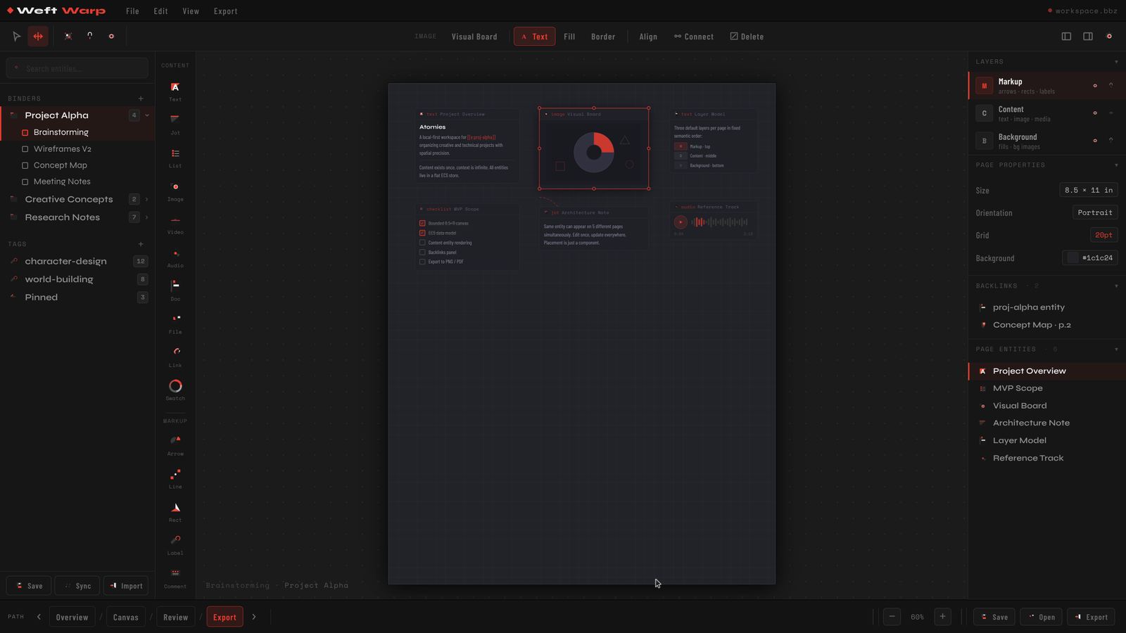 WeftWarp UI — Page Edit View